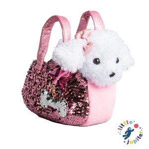 Labradoodle Dog Pet Plush Bag - White/Pink